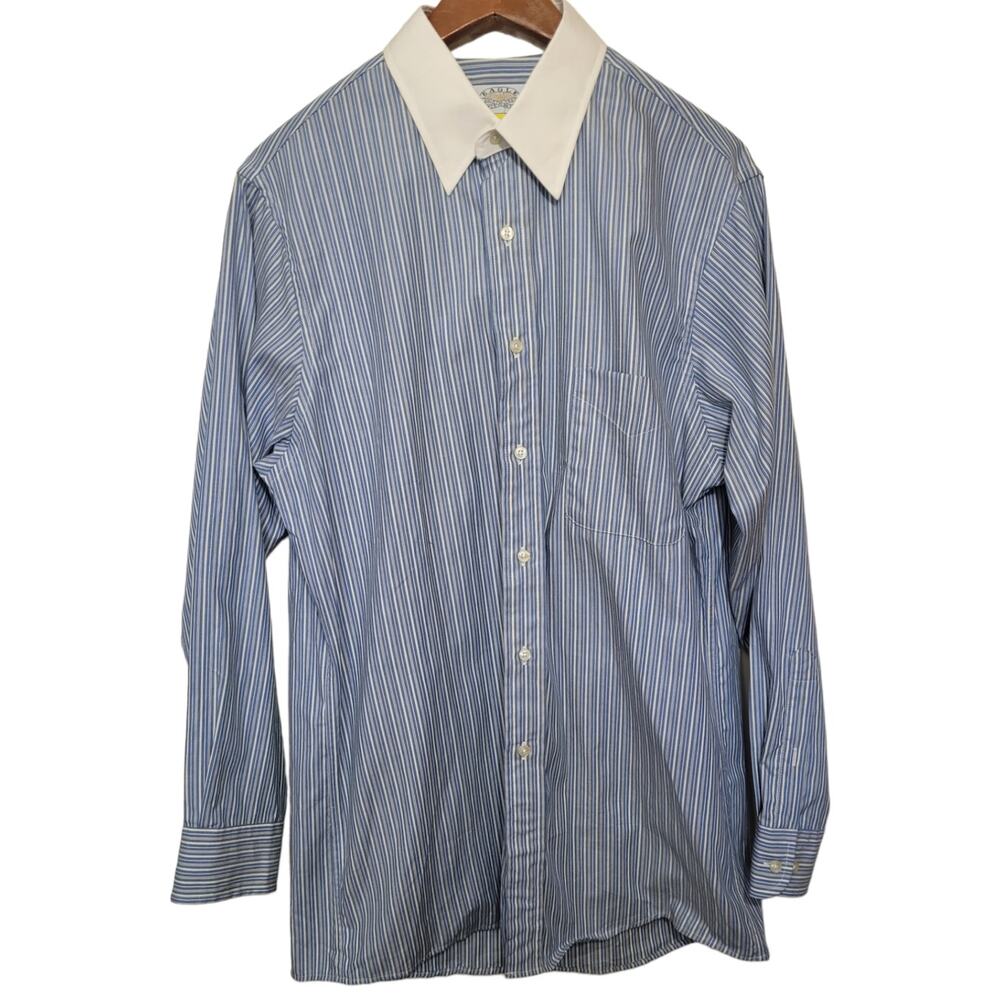 Eagle Shirtmakers Oxford Pinstripe Button Front Dress Shirt Mens L 15 32/33